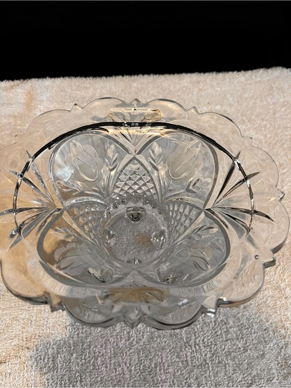 Cut Glass Footed Decorative Bowl - Clear Glass